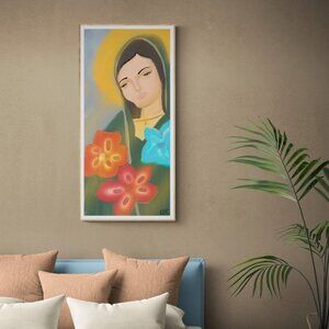 Virgin Mary of the Flowers | Christian art Wall Decor | Minimalist Digital Print
